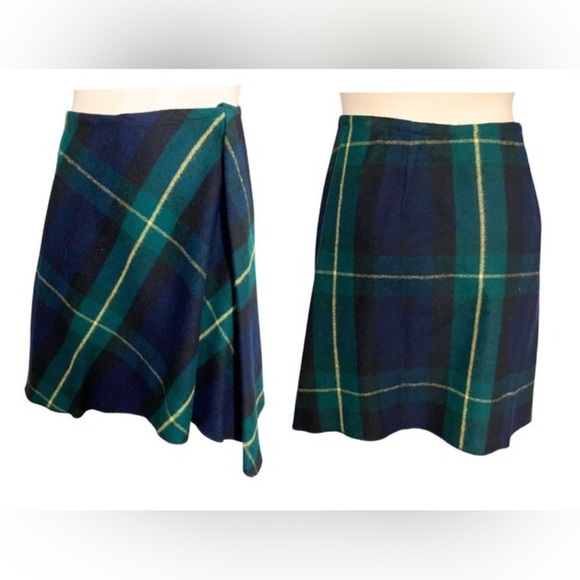 Vintage 90s Donna Karan Lambswool Plaid Wrap Around Asymmetrical Skirt - Picture 8 of 9